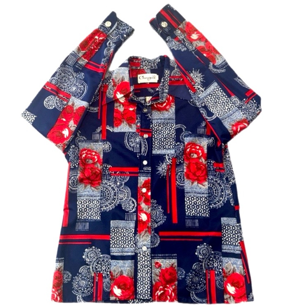 Vintage 1970s Vintage Polyester Graphic Button Shirt